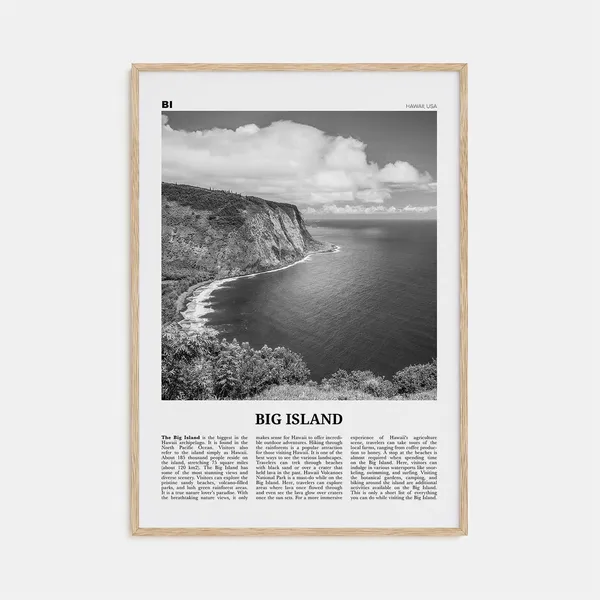 Big Island Black-and-White Travel Poster, Hawaii Map