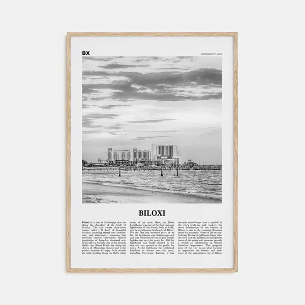 Biloxi Black and White Map Art Print, Mississippi