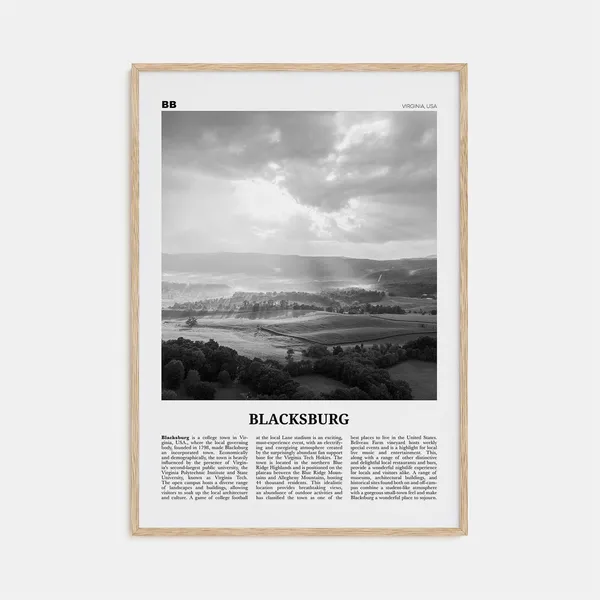 Blacksburg, Virginia Black and White Map Poster Print