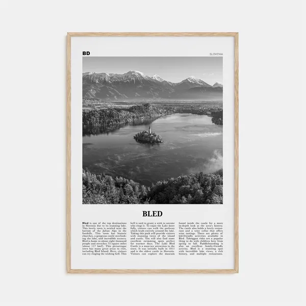 Bled Black And White Poster Print, Slovenia Map