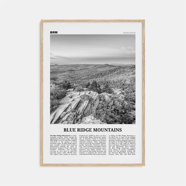 Blue Ridge Mountains Black and White Art Print