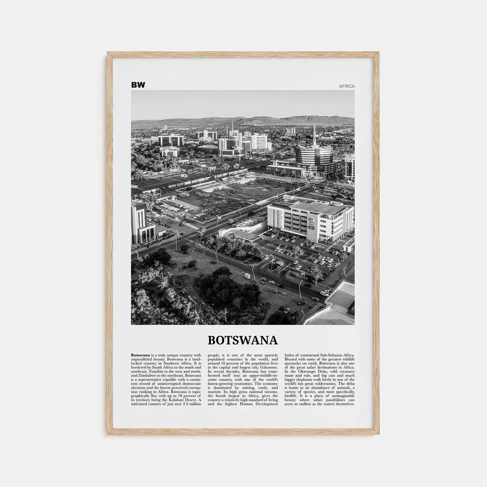 Botswana Black and White Art Print, Gaborone Africa