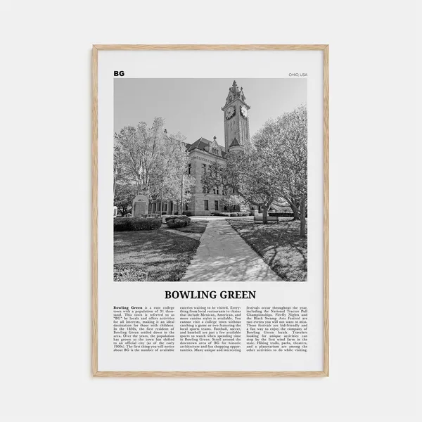 Bowling Green, Ohio Travel Poster, Black and White Map