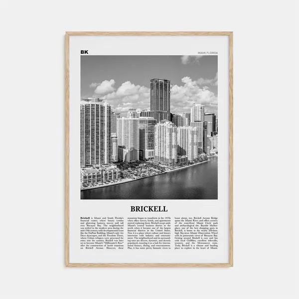 Brickell Black and White Map, Miami Florida Art Print
