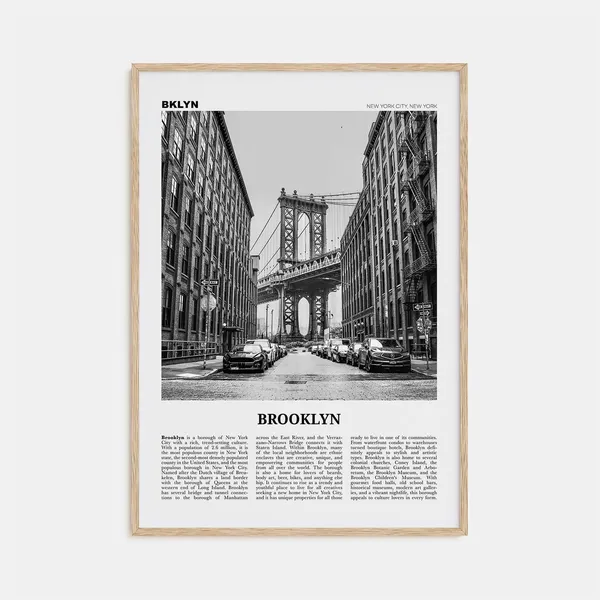Brooklyn Black and White Travel Poster, New York