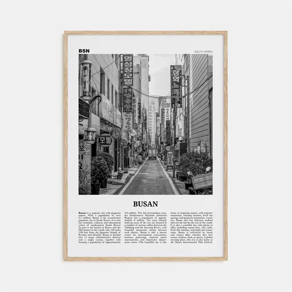 Busan Black and White Travel Poster, South Korea