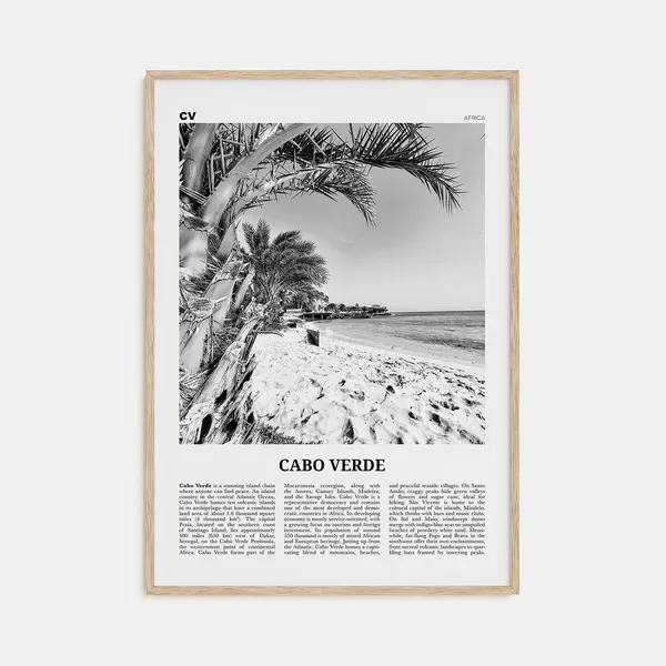 Cabo Verde Black and White Travel Poster, Praia