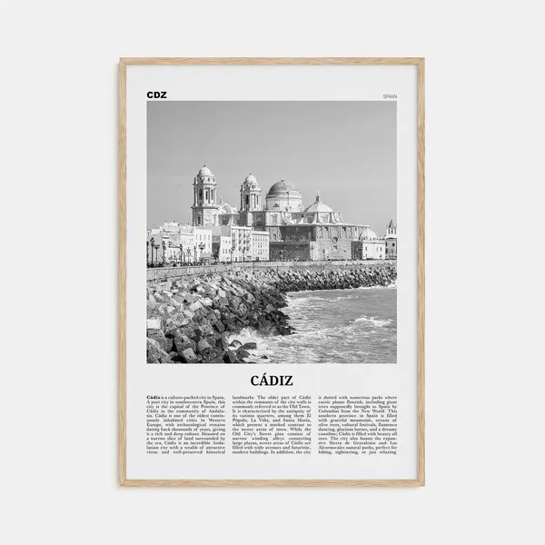 Cadiz Black and White Travel Poster, Andalucia Spain