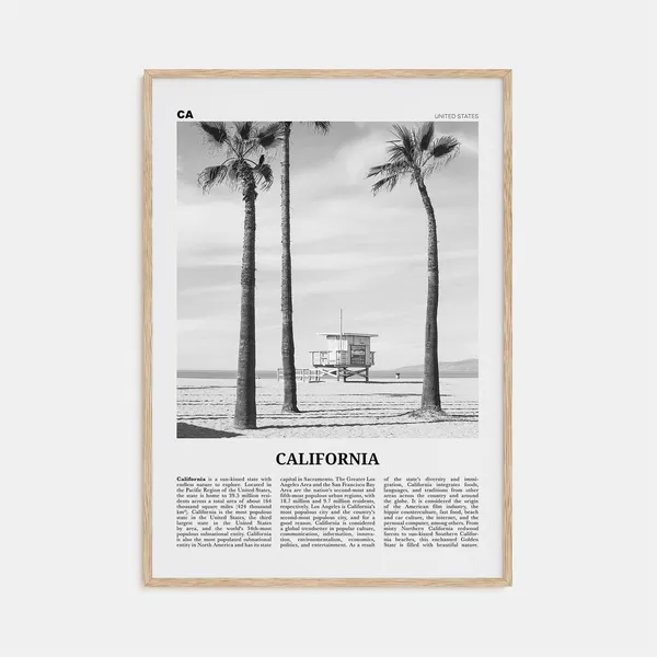 California Black and White Travel Poster, North America