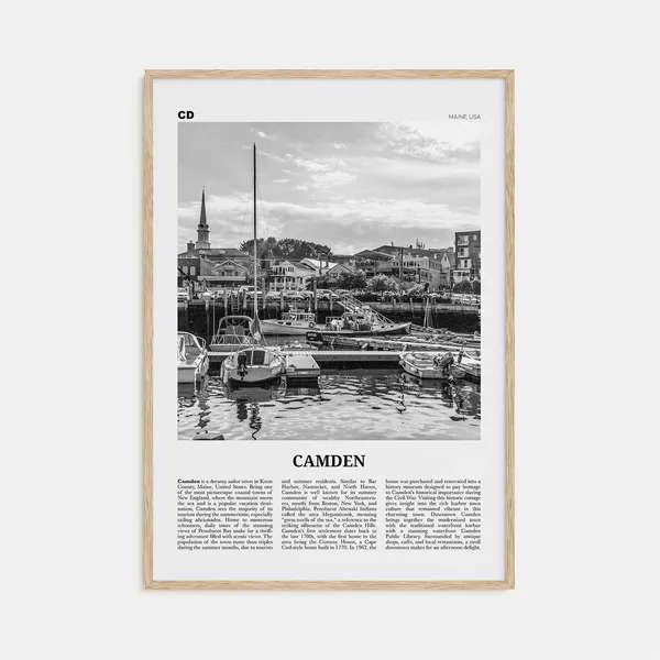 Camden, Maine Black And White Travel Poster Print