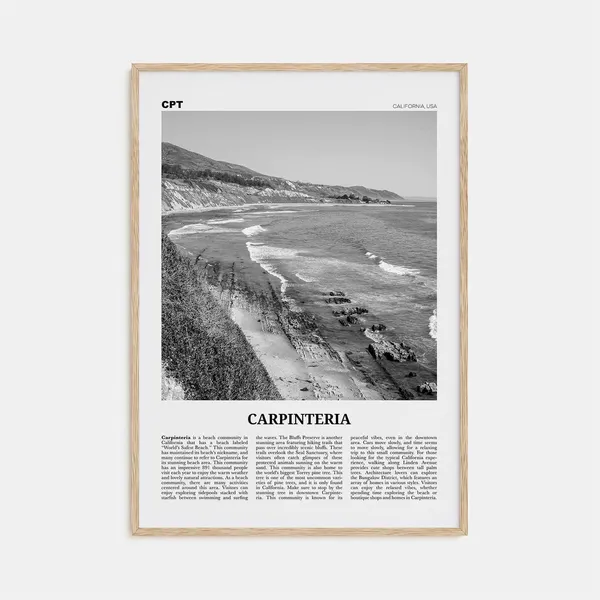 Carpinteria Black and White Travel Poster, California