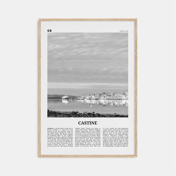 Castine Black and White Travel Poster, Maine Map