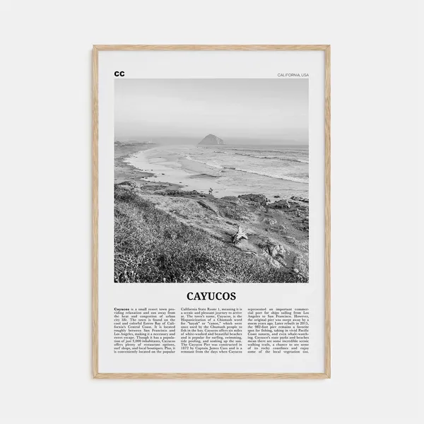 Cayucos Black and White Travel Poster, California