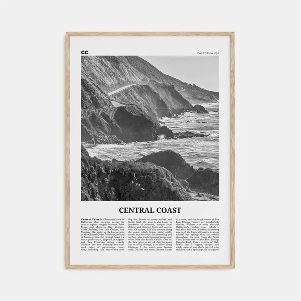 Central Coast Black and White California Travel Poster