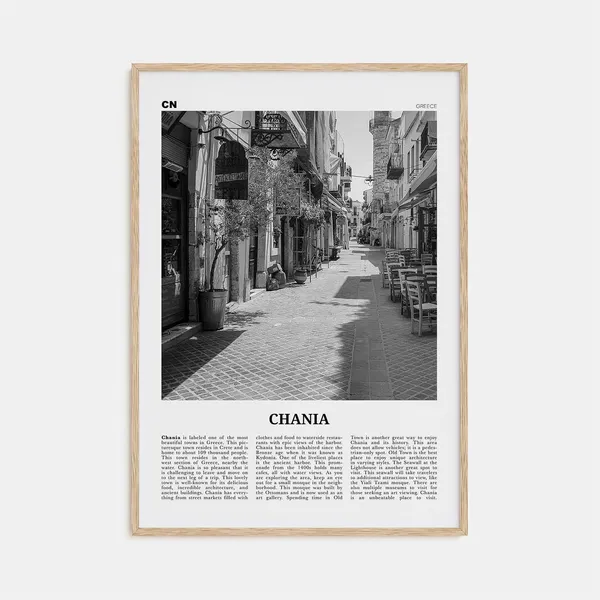 Chania Black And White Travel Poster, Greece Map