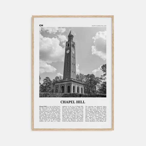 Chapel Hill Black and White Travel Poster, North Carolina
