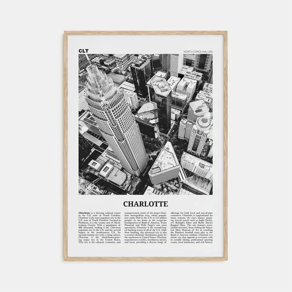 Charlotte Black and White Travel Poster, North Carolina