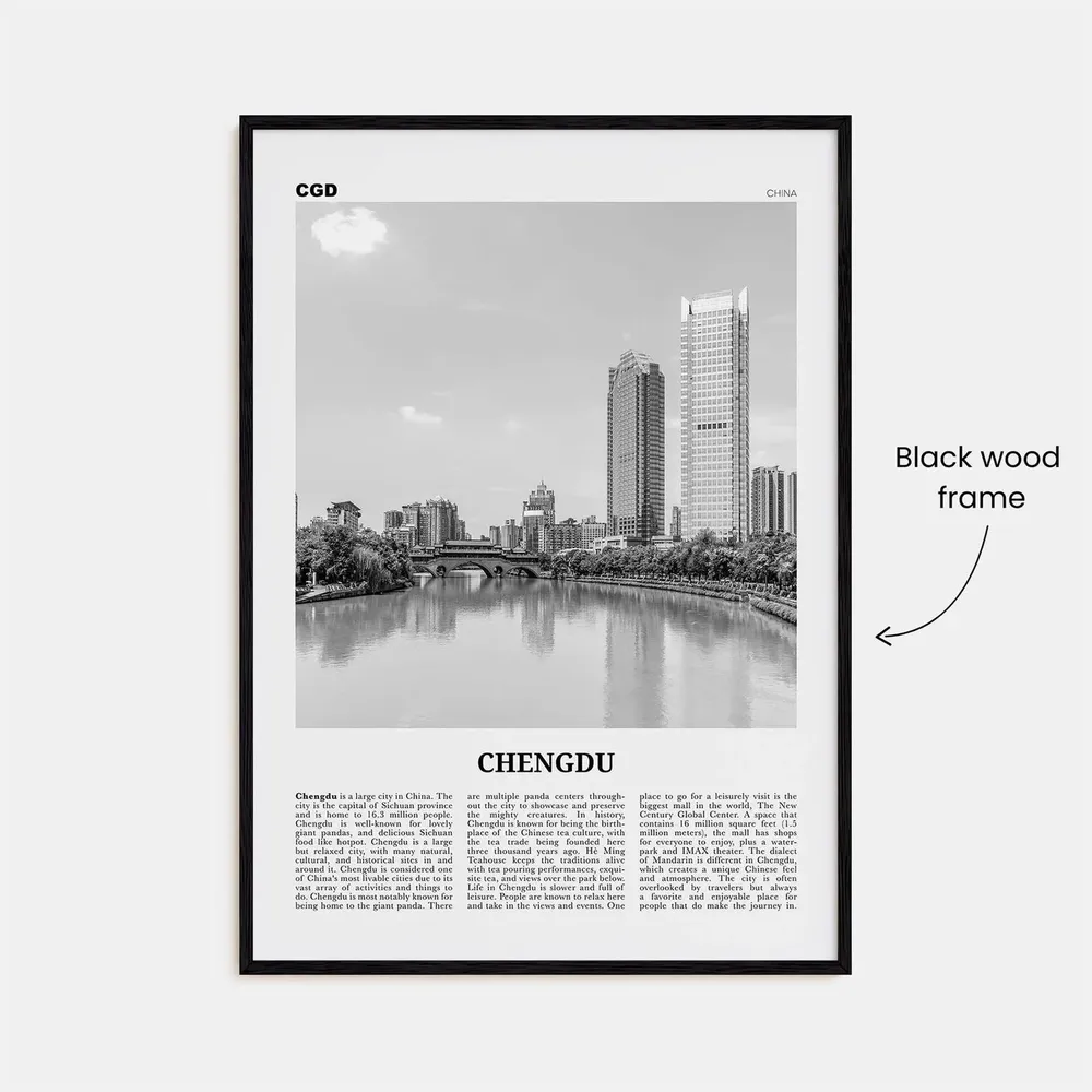 Chengdu Black and White Travel Poster, China Art Print - Image 3