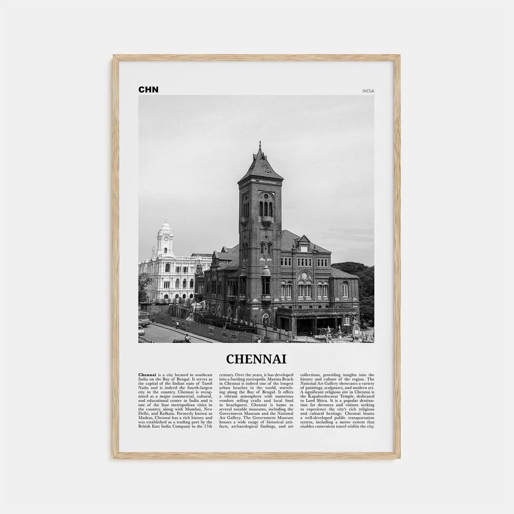 Chennai Black and White Travel Poster, India Wall Art
