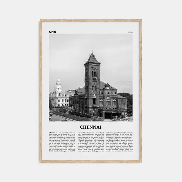 Chennai Black and White Travel Poster, India Wall Art