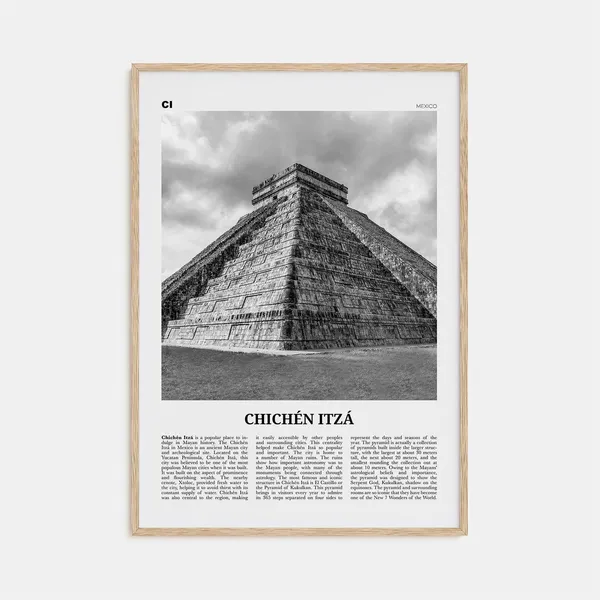 Chichen Itza Black and White Travel Poster, Mexico