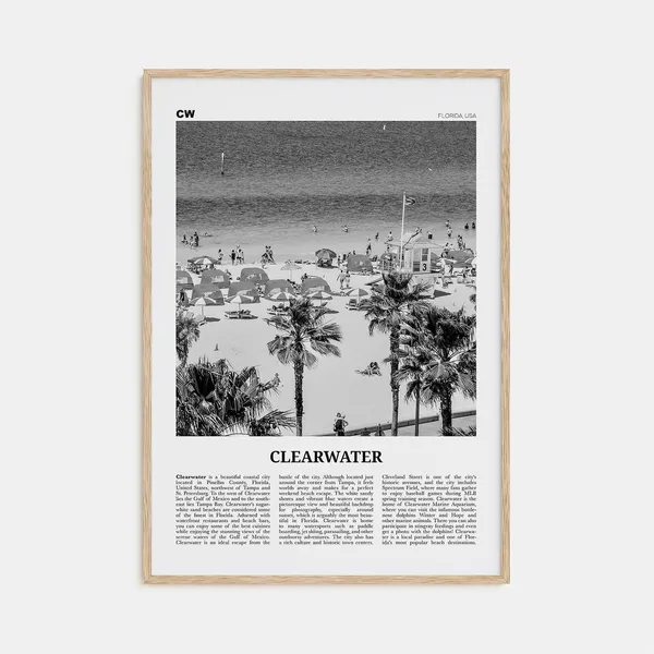 Clearwater Black and White Travel Poster, Florida