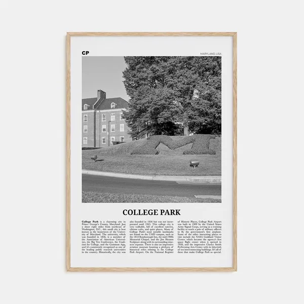 College Park Black and White Travel Poster