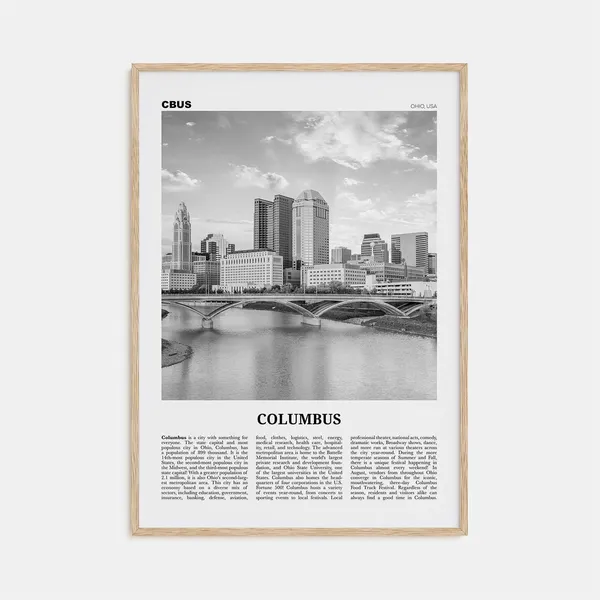 Columbus, Ohio Black and White Wall Art Print
