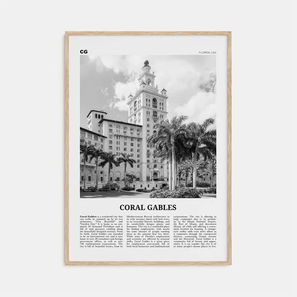 Coral Gables Florida Black and White Travel Poster