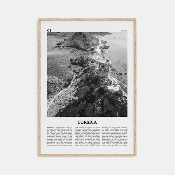 Corsica Black And White Travel Poster, Corsica France