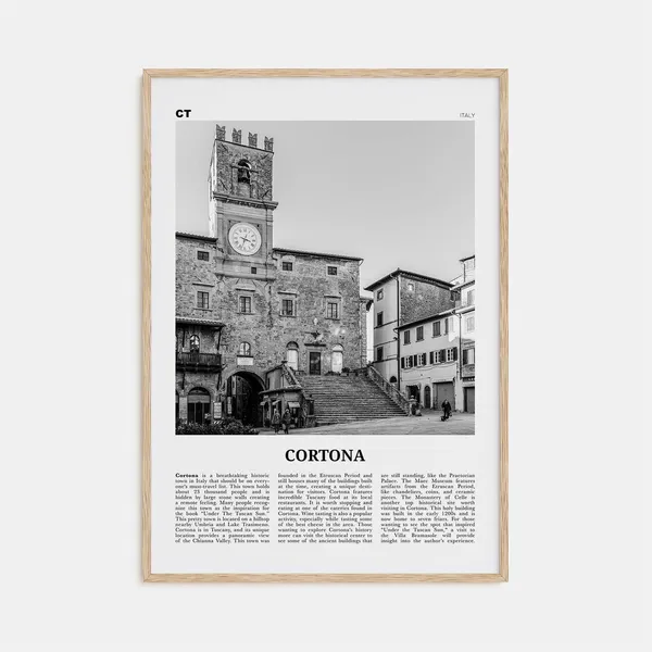Cortona Black and White Travel Poster, Italy Map