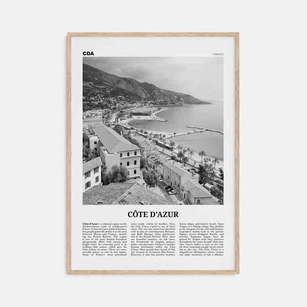 Cte Dazur Black and White Travel Poster, France