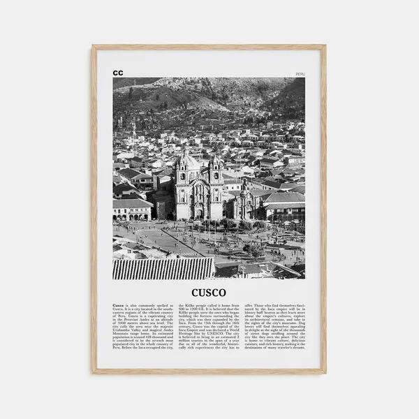 Cusco Black and White Travel Poster, Peru and Urubamba