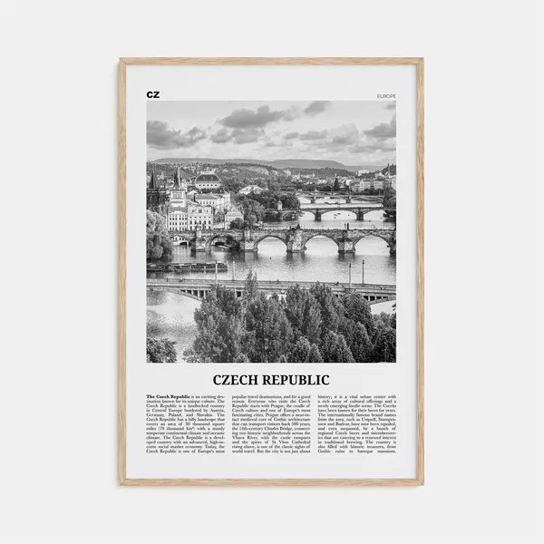 Czech Republic Black and White Travel Poster