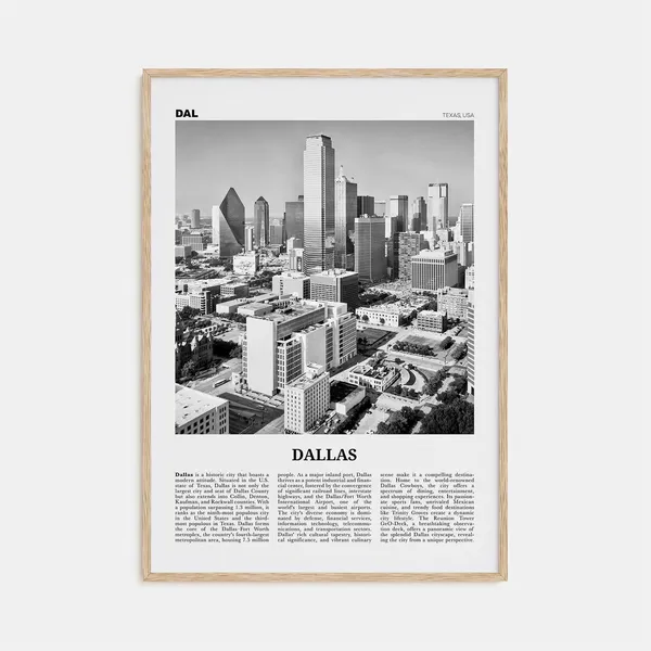 Dallas Black And White Travel Poster, Texas USA