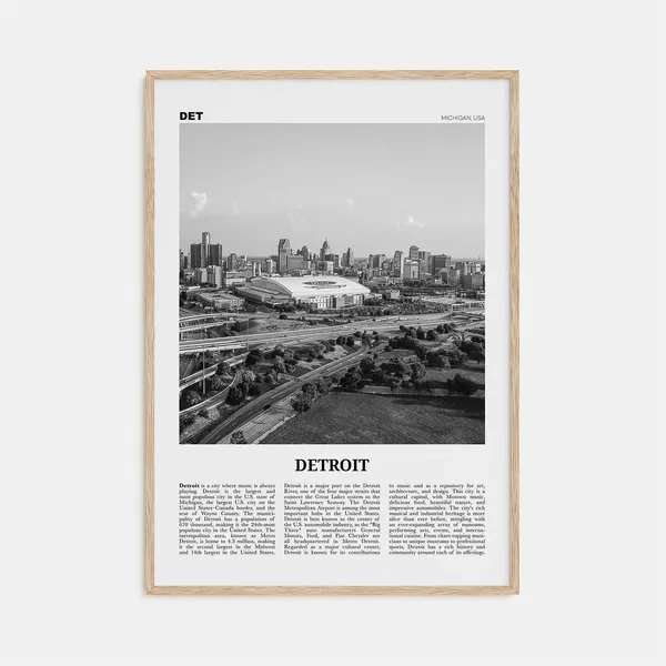 Detroit Black and White No. 2, Michigan Travel Poster