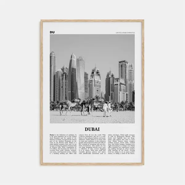Dubai Black and White Travel Poster, United Arab Emirates