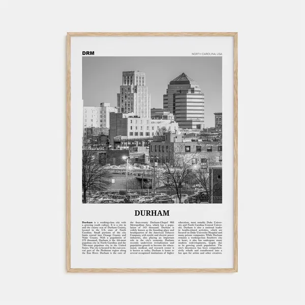 Durham Black and White Travel Poster, North Carolina