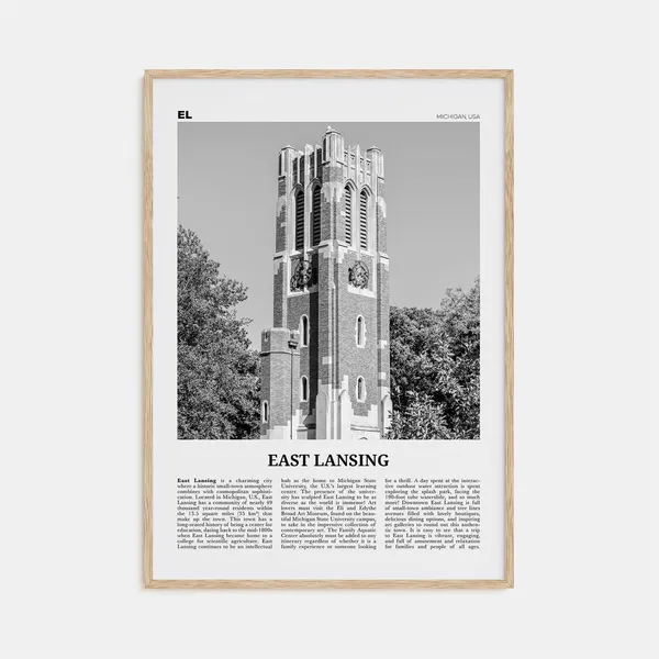 East Lansing Black and White Travel Poster, Michigan
