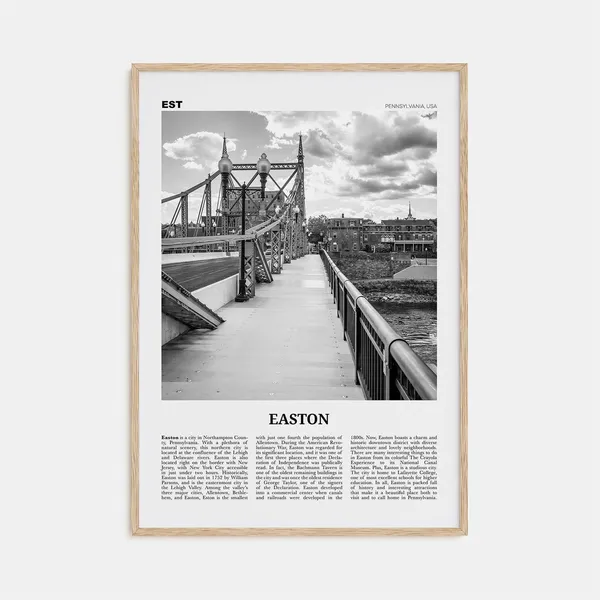Easton Pennsylvania Map, Black and White Travel Poster
