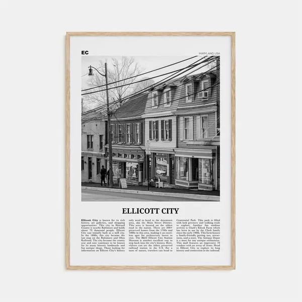 Ellicott City, Maryland Black and White Travel Poster
