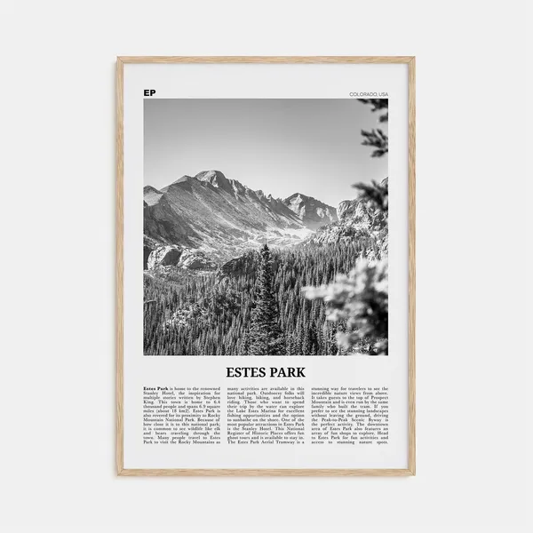 Estes Park Black and White Travel Poster, Colorado USA