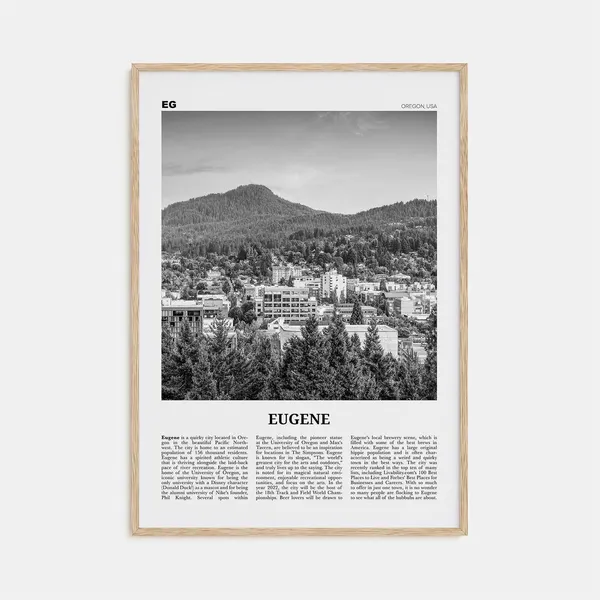 Eugene Black And White Poster, Oregon USA