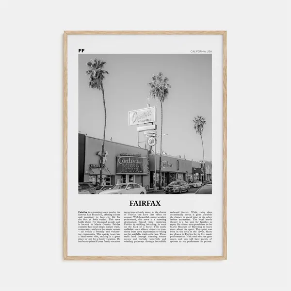 Fairfax, California Black and White Travel Poster
