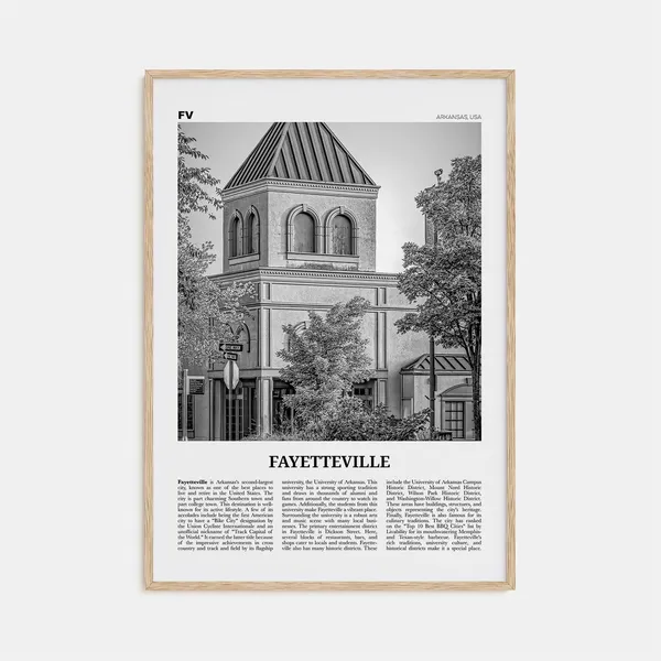 Fayetteville Arkansas Black and White Travel Poster