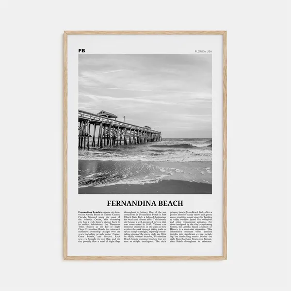 Fernandina Beach Black and White Travel Poster, Florida