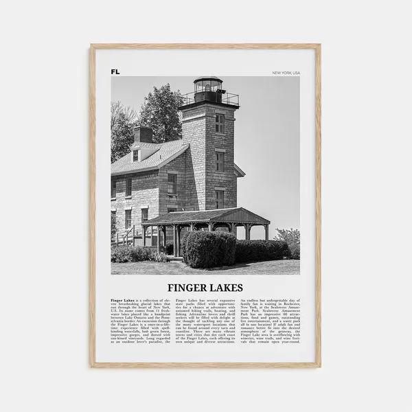 Finger Lakes Black and White Travel Poster, New York
