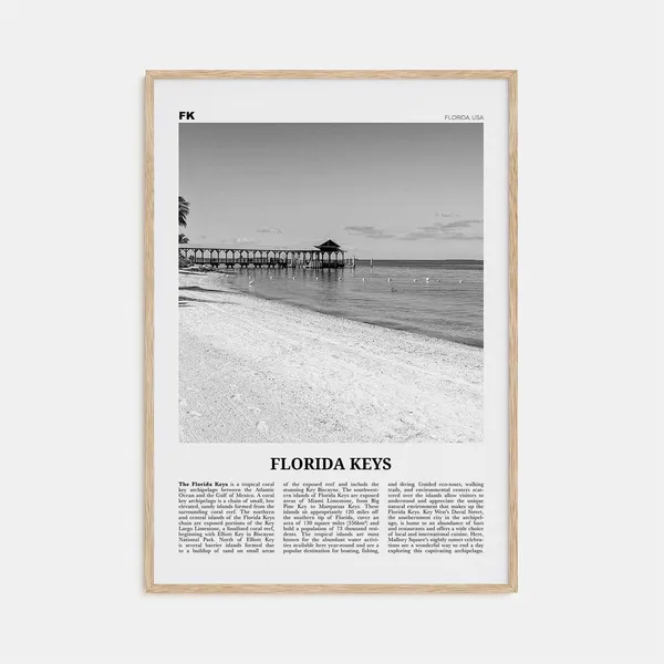 Florida Keys Black and White Travel Poster, Map