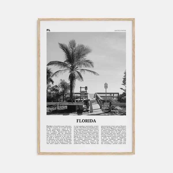 Florida Black And White Travel Poster, Wall Art Print