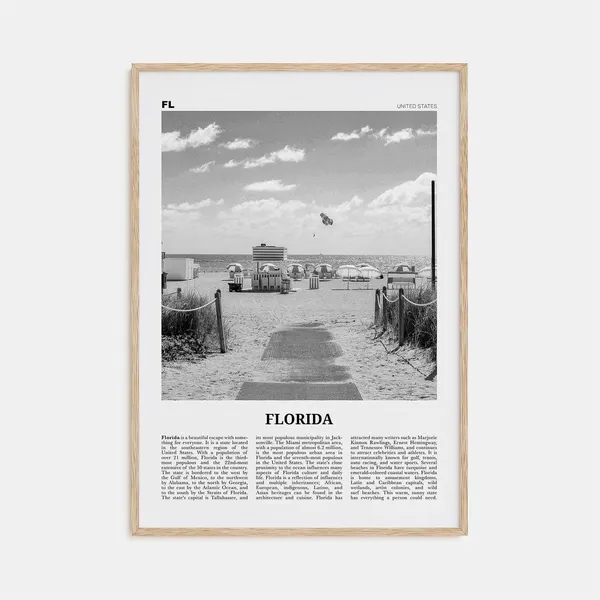 Florida Black and White Travel Poster, USA Art Print